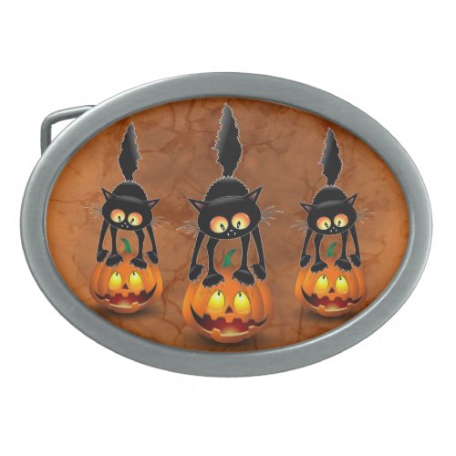 Cat Halloween Scared Cartoon on Pumpkin Mini Baske Belt Buckle