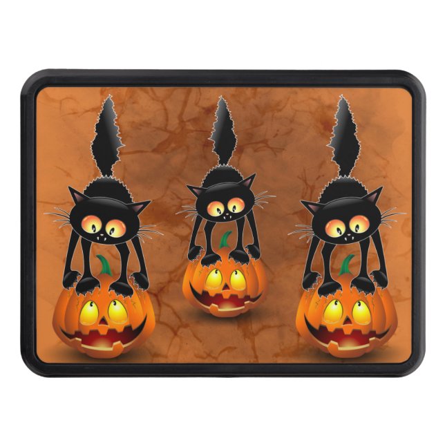 Cat Halloween Scared Cartoon on Pumpkin Mini Baske Hitch Cover (Front)