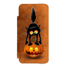 Cat Halloween Scared Cartoon on Pumpkin Mini Baske iPhone SE/5/5s Wallet Case