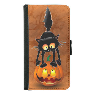 Cat Halloween Scared Cartoon on Pumpkin Mini Baske Samsung Galaxy S5 Wallet Case