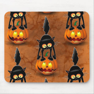 Cat Halloween Scared Cartoon on Pumpkin Mouse Pad