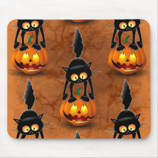 Cat Halloween Scared Cartoon on Pumpkin Mouse Pad
