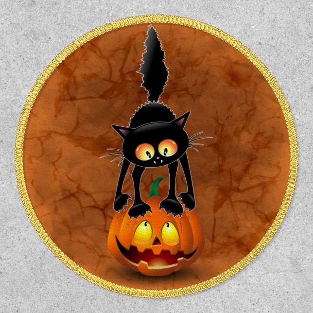Cat Halloween Scared Cartoon on Pumpkin Patch (Front)