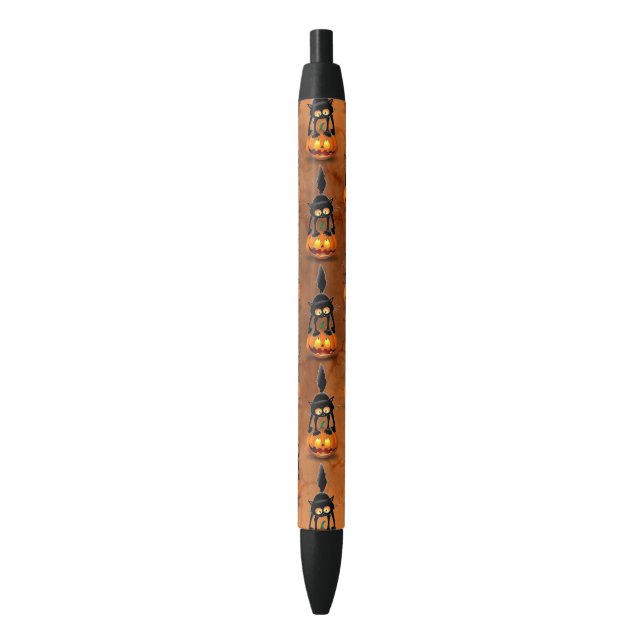 Cat Halloween Scared Cartoon on Pumpkin Pen (Front Vertical)