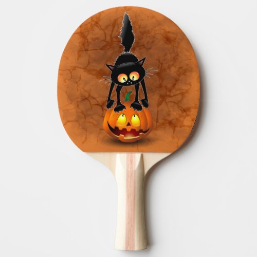 Cat Halloween Scared Cartoon on Pumpkin Ping Pong Paddle