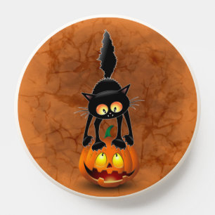 Cat Halloween Scared Cartoon on Pumpkin PopSocket