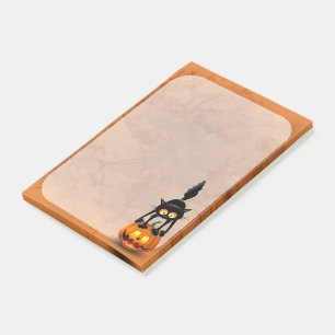 Cat Halloween Scared Cartoon on Pumpkin Post-it Notes