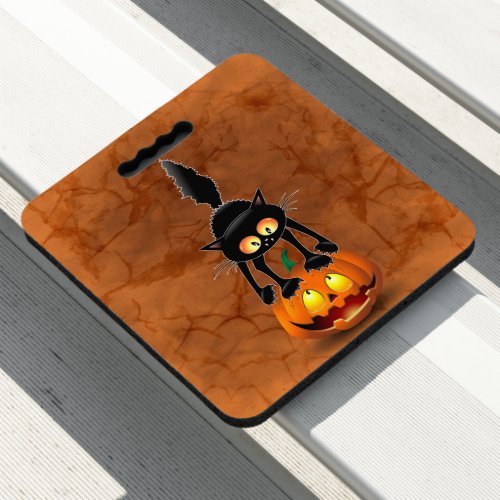 Cat Halloween Scared Cartoon on Pumpkin Seat Cushion