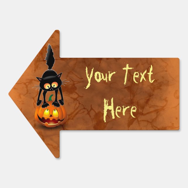 Cat Halloween Scared Cartoon on Pumpkin Sign (Front)