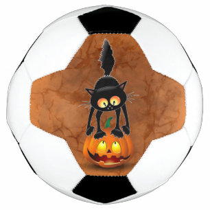 Cat Halloween Scared Cartoon on Pumpkin Soccer Ball