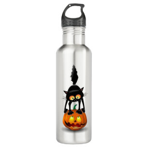 Cat Halloween Scared Cartoon on Pumpkin Stainless Steel Water Bottle