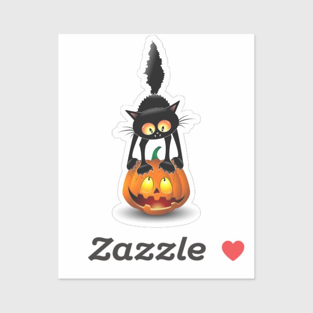 Cat Halloween Scared Cartoon on Pumpkin Sticker (Sheet)