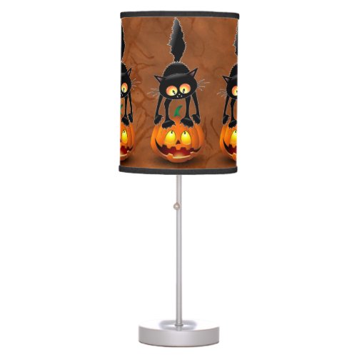 Cat Halloween Scared Cartoon on Pumpkin Table Lamp