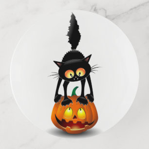 Cat Halloween Scared Cartoon on Pumpkin Trinket Tray