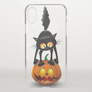 Cat Halloween Scared Cartoon on Pumpkin iPhone X Case