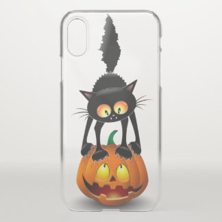Cat Halloween Scared Cartoon on Pumpkin iPhone X Case