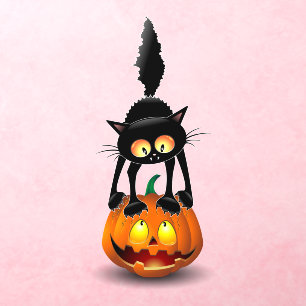 Cat Halloween Scared Cartoon on Pumpkin Wall Decal