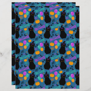 Cat Halloween Scrapbook Paper in Blue