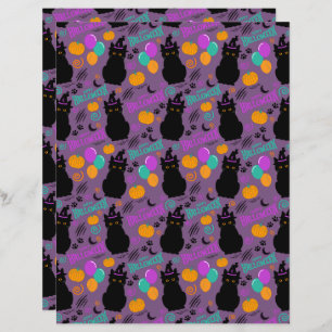 Cat Halloween Scrapbook Paper in Purple