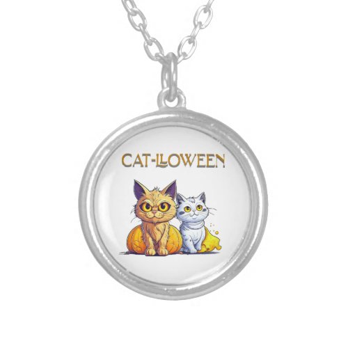 Cat Halloween  Silver Plated Necklace