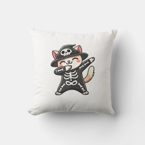 Cat Halloween Skeleton Cute Cat Kids  Throw Pillow