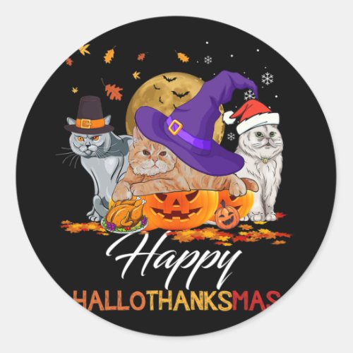 Cat Halloween Thanksgiving Christmas Happy Halloth Classic Round Sticker