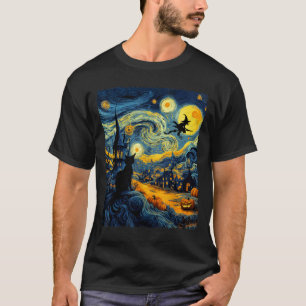 Cat Halloween Van Gogh Starry Night Pumpkin Men Wo T-Shirt