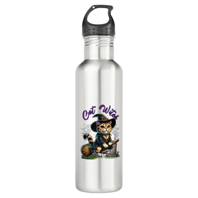 Cat Halloween Witch Costume Farmer Family Kids Tod Stainless Steel Water Bottle (Front)