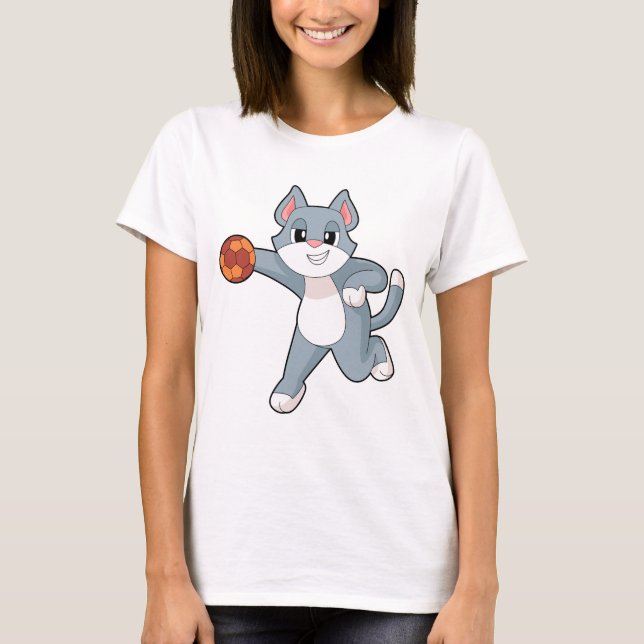 Cat Handball player Handball T-Shirt (Front)