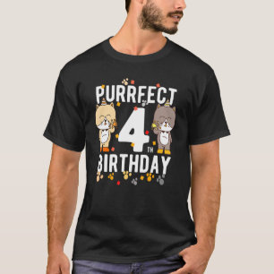 Cat Happy 4th Birthday 4 Year Old Birthday T-Shirt