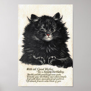Cat Happy Birtday Card, Louis Wain Poster