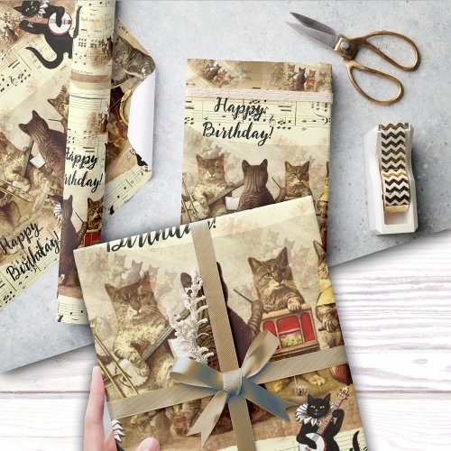 Cat Happy Birthday Song Orchestra Wrapping Paper