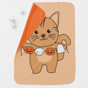 Cat Happy Halloween Pumpkin Bat Costume Baby Blank Blanket