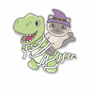 Cat Happy Halloween T-rex Mommy Costume Sticker