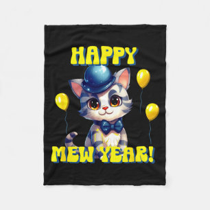 Cat Happy New Year Mew Year Funny New Years Party  Fleece Blanket