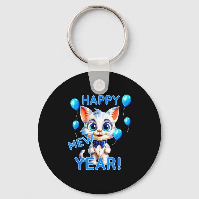 Cat Happy New Year Mew Year Funny New Years Party  Keychain (Front)