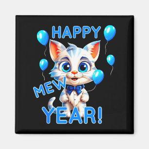 Cat Happy New Year Mew Year Funny New Years Party  Magnet