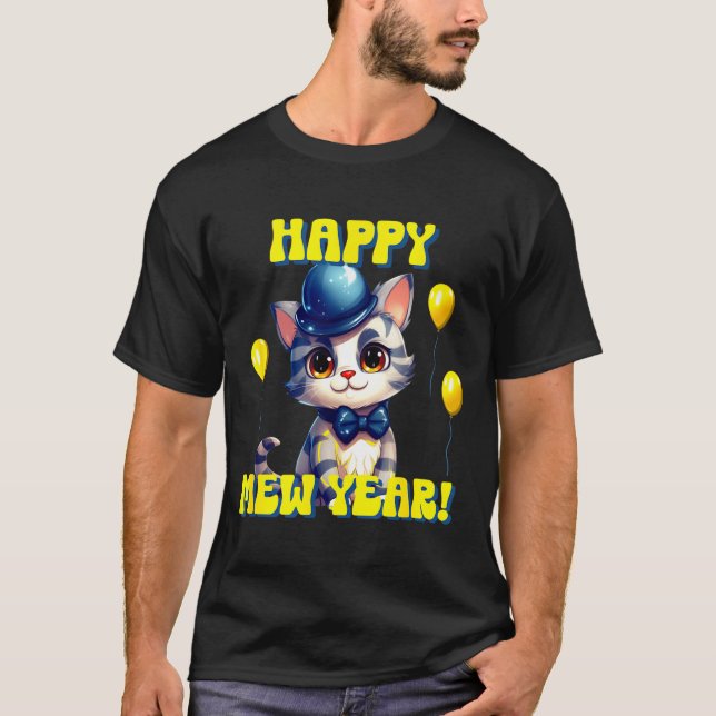 Cat Happy New Year Mew Year Funny New Years Party  T-Shirt (Front)