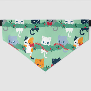 Cat Happy White Green Garland Pattern Pet Bandana Collar