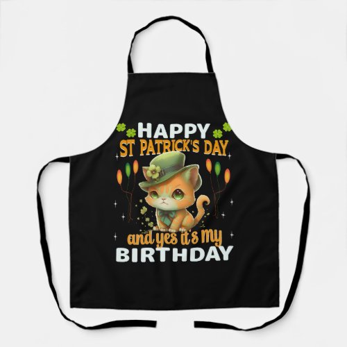 Cat Hat St Patrick Day Green Men Women Paddys Apron