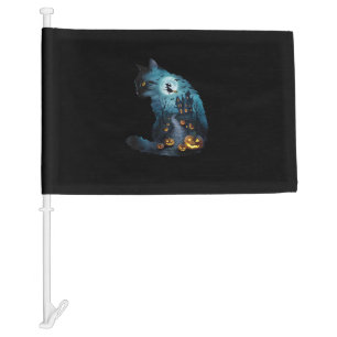 Cat Haunted Horror House Halloween Mens Womens Kid Car Flag