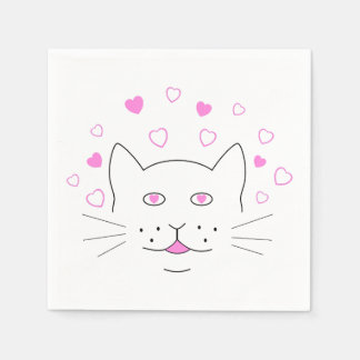 Cat head funny with small pink hearts napkins