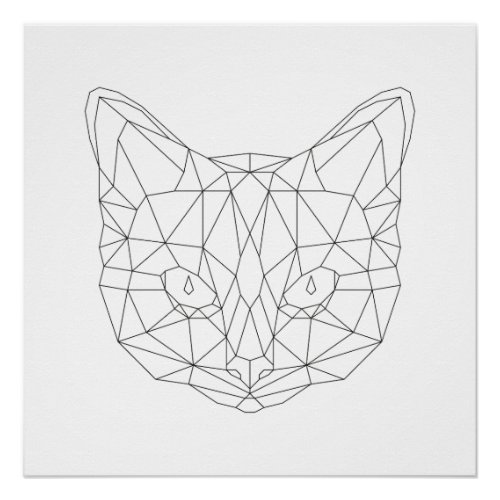 Cat Head Geometric Black  White Modern Art Print
