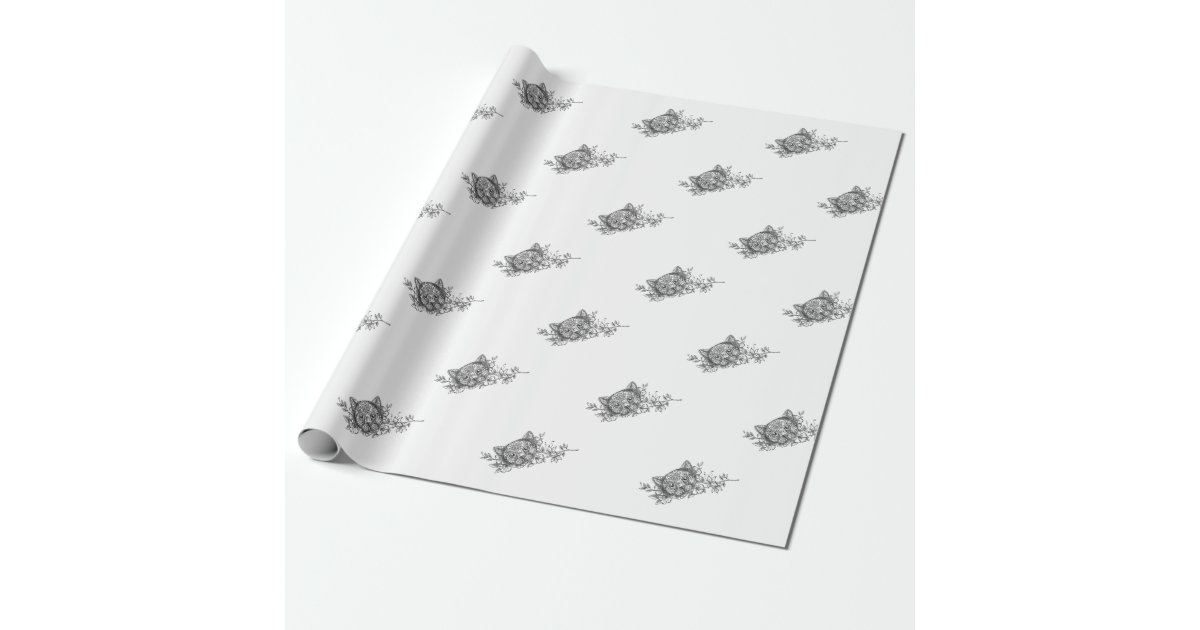 Cat Head Jasmine Flower Tattoo Wrapping Paper Zazzle Com