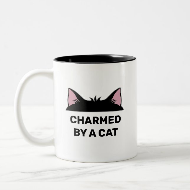 Cat Head & Personalized Funny Cat Quote Two-Tone Coffee Mug (Left)