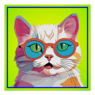 Cat Head Wearing Glasses Clipart Poster