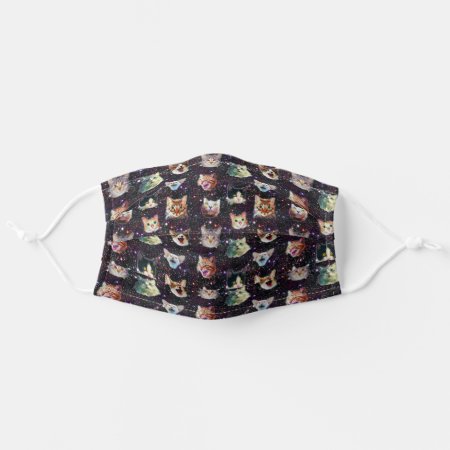 Cat Heads In Outer Space Funny Galaxy Pattern Adult Cloth Face Mask