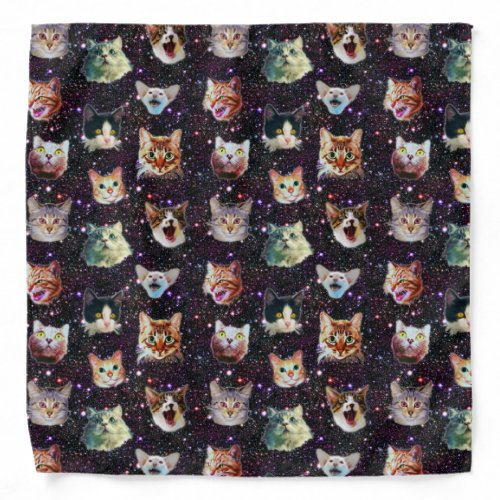 Cat Heads in Outer Space Funny Galaxy Pattern Bandana