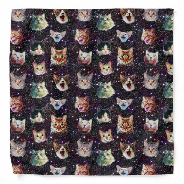 Cat Heads in Outer Space Funny Galaxy Pattern Bandana (Front)