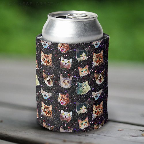 Cat Heads in Outer Space Funny Galaxy Pattern Can Cooler